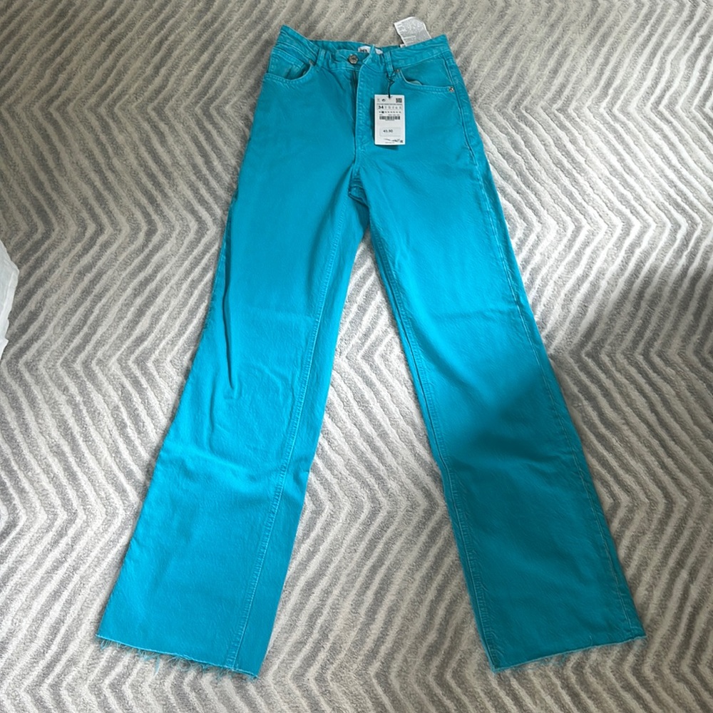 Turquoise Zara high rise jeans size 2